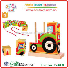 EZ1038 9pcs colorful heat transfer printing farm set 3D Wooden Blocks